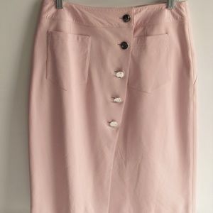 CHANEL PINK LAMBSKIN LEATHER WRAP SLIT SKIRT